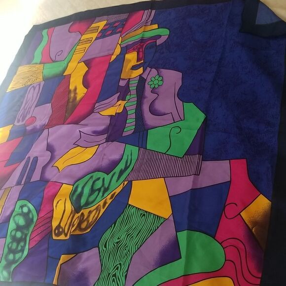 Square Picasso style Scarf Vintage 34x34" - Picture 8 of 15